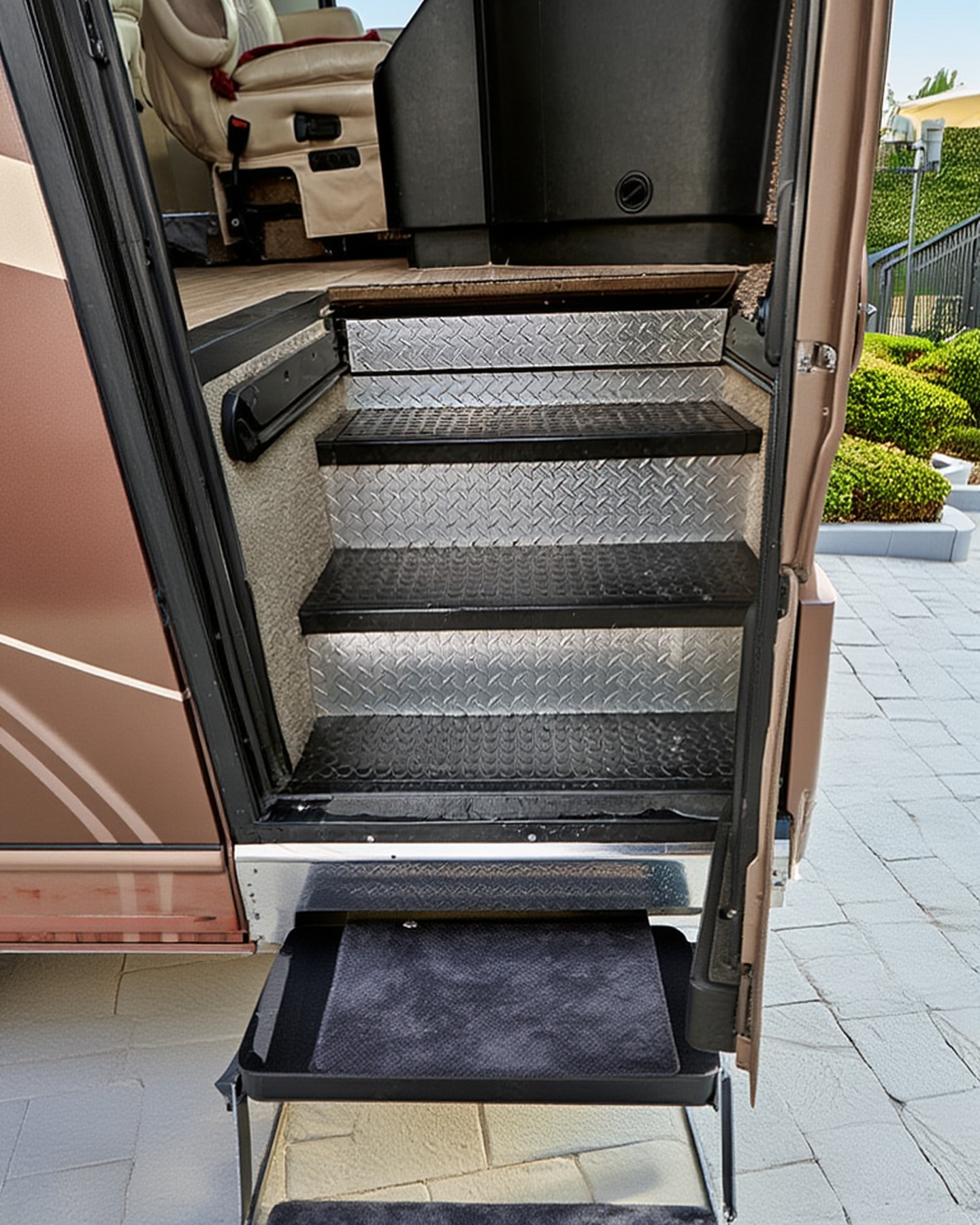 2004 Fleetwood Revolution 40C — Entry stairs and door area — Palm Desert CA